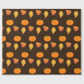 Papier Cadeau Feuilles et Citrouilles d'automne orange sur l'art (Plat)