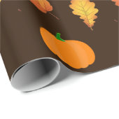 Papier Cadeau Feuilles et Citrouilles d'automne orange sur l'art (Coin rond)