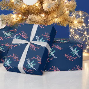 Papier Cadeau Feuilles florales roses élégantes personnalisées N
