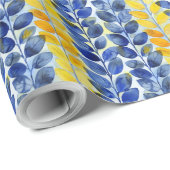 Papier Cadeau Feuilles jaune et bleu (Coin rond)