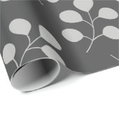 Papier Cadeau Feuilles modernes Eucalyptus gris et noir (Coin rond)