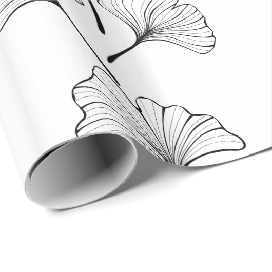 Papier Cadeau Feuilles noirs et blancs (Coin rond)