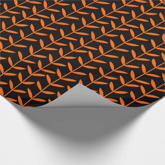 Papier Cadeau Feuilles - Orange sur noir (Coin)