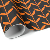 Papier Cadeau Feuilles - Orange sur noir (Coin rond)