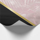 Papier Cadeau Feuilles roses Gold Tropical avec bordure noire (Coin)