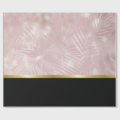 Papier Cadeau Feuilles roses Gold Tropical avec bordure noire (Plat)