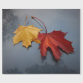 PAPIER CADEAU FEUILLES ROUGE ET JAUNE (Plat)