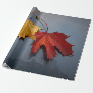 PAPIER CADEAU FEUILLES ROUGE ET JAUNE
