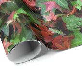 Papier Cadeau Feuilles - Rouges et Vertes (Coin rond)