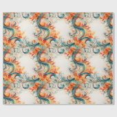 Papier Cadeau Feuilles sarcelle et orange (Plat)