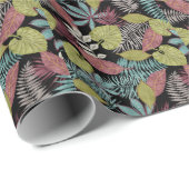 Papier Cadeau Feuilles sombres tropicaux : Motif textile (Coin rond)