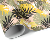 Papier Cadeau Feuilles Tropicales Abstraites Modernes & Points (Coin rond)