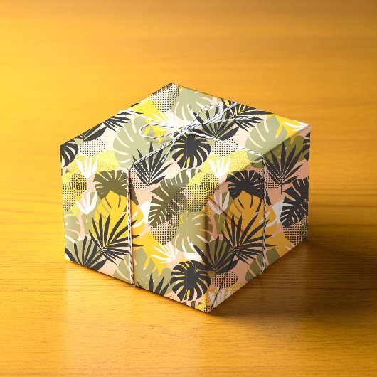 Papier Cadeau Feuilles Tropicales Abstraites Modernes & Points