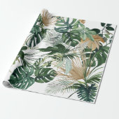 Papier Cadeau Feuilles Tropicales Aquarelle Verte (Déroulé)