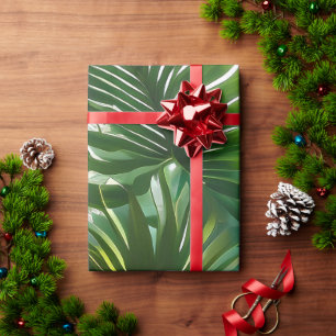 Papier Cadeau Feuilles tropicales colorées et fleurs d'Hibiscus