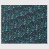 Papier Cadeau Feuilles Tropicales Fleurs Bleues (Plat)