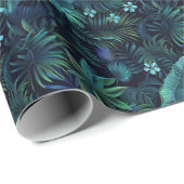Papier Cadeau Feuilles Tropicales Fleurs Bleues (Coin rond)