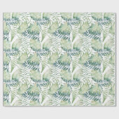 Papier Cadeau Feuilles tropicales vertes blanches (Plat)