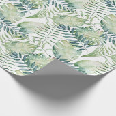 Papier Cadeau Feuilles tropicales vertes blanches (Coin)