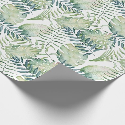 Papier Cadeau Feuilles tropicales vertes blanches (Coin)