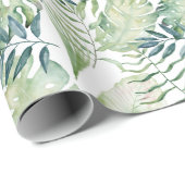 Papier Cadeau Feuilles tropicales vertes blanches (Coin rond)