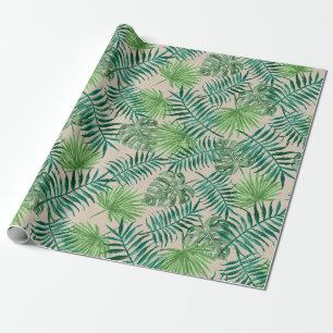Papier Cadeau Feuilles Tropicales Vertes Bohème Neutre