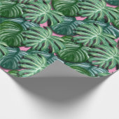 Papier Cadeau Feuilles tropicales vertes et roses (Coin)