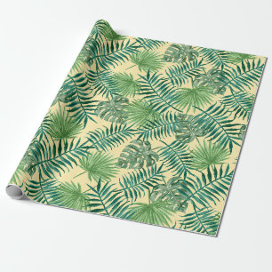 Papier Cadeau Feuilles Tropicales Vertes Vacances