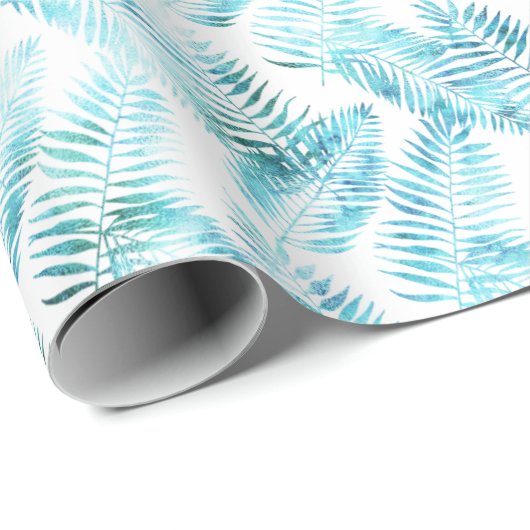 Papier Cadeau Feuilles tropicaux Aqua Blue (Coin rond)