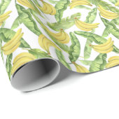Papier Cadeau Feuilles tropicaux, bananes, motif aquarelle. (Coin rond)