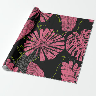 Papier Cadeau Feuilles tropicaux dessinés à la main. Plante exot