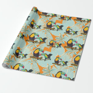 Papier Cadeau Feuilles tropicaux toucan sans couture Motif