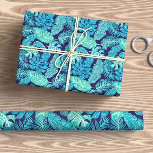 Papier Cadeau Feuilles tropicaux turquoise