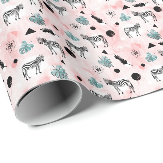 Papier Cadeau Feuilles tropicaux Zebras Cravate-Dye Motif (Coin rond)