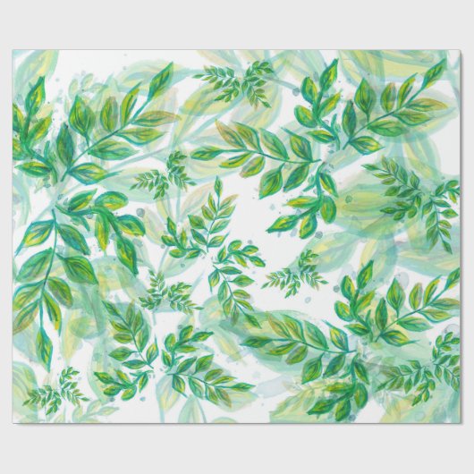 Papier Cadeau Feuilles Vert Et Jaune (Plat)