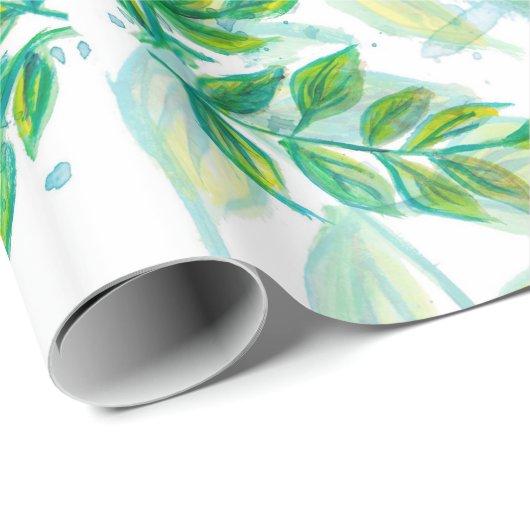 Papier Cadeau Feuilles Vert Et Jaune (Coin rond)