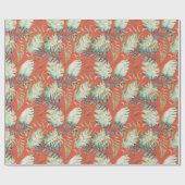 Papier Cadeau Feuilles Vertes Tropicales Orange (Plat)