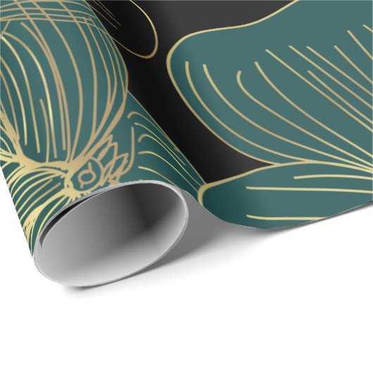 Papier Cadeau Feuilles verts or (Coin rond)