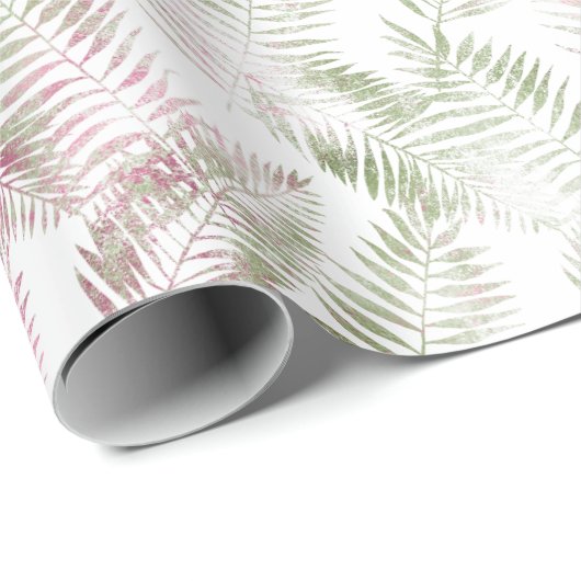 Papier Cadeau Feuilles verts rose tropical (Coin rond)