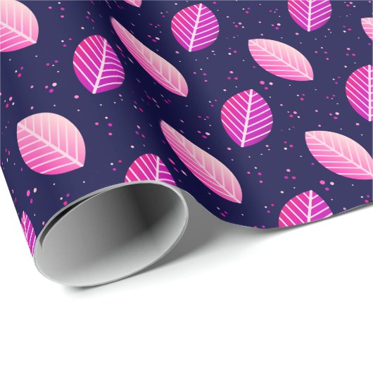 Papier Cadeau Feuilles violets sur bleu foncé (Coin rond)