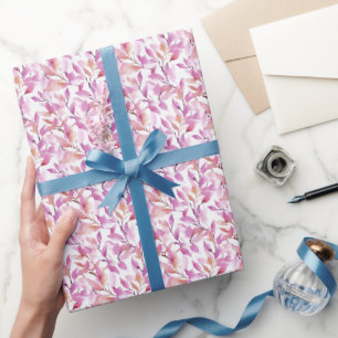 Papier Cadeau Feuilles violettes à l'aquarelle sur fond blanc