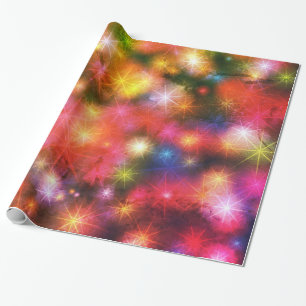 Papier Cadeau Feux d'artifice arc-en-ciel Étoiles de Noël festiv