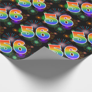 Papier Cadeau Feux d'artifice colorés + Motif "56" d'arc-en-cie