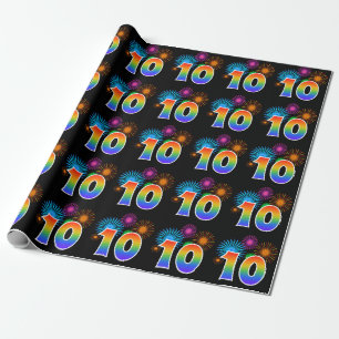 Papier Cadeau Feux d'artifice d'amusement + Motif "10"