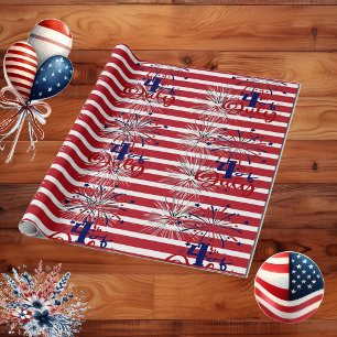 Papier Cadeau Feux d'artifice Red Stripes 4 juillet Fête de l'In
