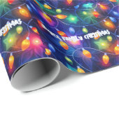 Papier Cadeau Feux de Noël brillant Fêtes Whimsical Joyeux (Coin rond)