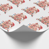 Papier Cadeau Feux de Noël Cochon portant le Casquette de Noël - (Coin)