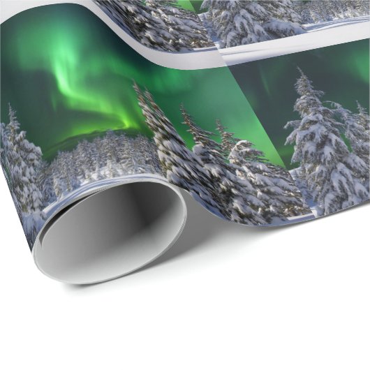 Papier Cadeau Feux nordiques en hiver (Coin rond)