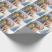 Papier Cadeau Field Spaniel Snowy Fence Santa Hat Christmas Art (Coin)