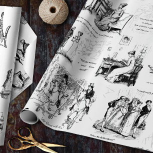 Papier Cadeau Fierté et préjugé Citations de toile blanche noire